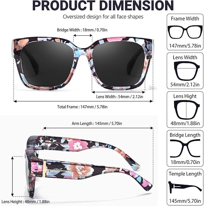 LVIOE 2 Pack Polarized Fit Over Sunglasses for Women Men Oversized Square Over Glasses Sunglasses with UV Protection LS7511