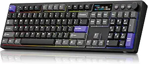 BOYI K104Pro Mechanical Keyboard with 2.2" Screen&Media Knob,QMK/VIA Custom BT5.0/2.4GHz/Type-C Gasket Mounted Hot Swap RGB Full Size Creamy Keyboard NKRO Gaming Keyboard (Black Gray)