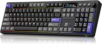 BOYI K104Pro Mechanical Keyboard with 2.2" Screen&Media Knob,QMK/VIA Custom BT5.0/2.4GHz/Type-C Gasket Mounted Hot Swap RGB Full Size Creamy Keyboard NKRO Gaming Keyboard (Black Gray)
