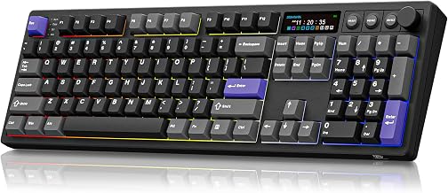 BOYI K104Pro Mechanical Keyboard with 2.2" Screen&Media Knob,QMK/VIA Custom BT5.0/2.4GHz/Type-C Gasket Mounted Hot Swap RGB Full Size Creamy Keyboard NKRO Gaming Keyboard (Black Gray) - Image 1