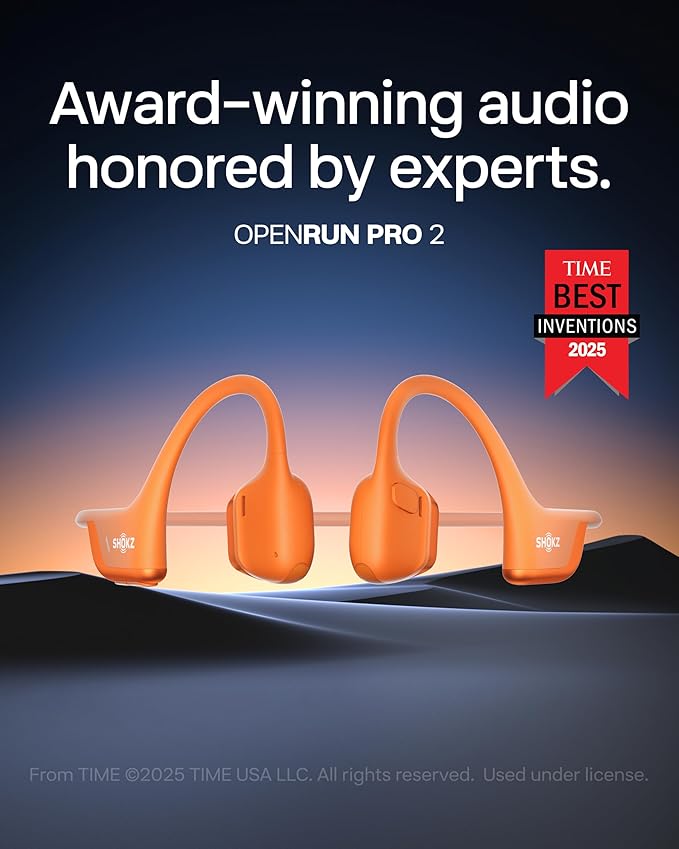 SHOKZ New OpenRun Pro 2- Bone Conduction Headphones, Open-Ear Bluetooth Wireless Sport Earphones for Running, Workouts - Sweat Resistant, Secure Comfortable Fit -Deep Bass, Smart Mic, Reflective Strip