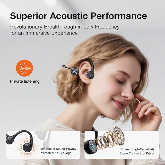 Bone Conduction Headphones, Bluetooth 6.0 Wireless Open Ear Headphones with Mic, IP56 Waterproof Running Headphones, 10-Hour Playtime for Cycling, Hiking, Running and Workout