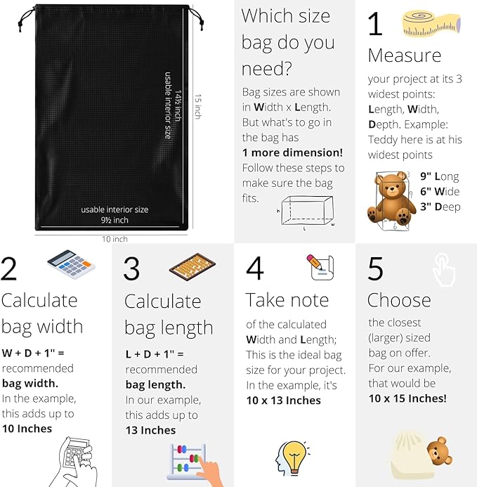 PALTERWEAR Tech-Weave PU-Coated Drawstring Bags (Set of 5) Water-Resistant, Directional-Stretch Travel Organizers for Gym, Shoes, Toiletries, Tech Gear - Durable, Wipe-Clean (Black 3D, 10 x 15 Inch)