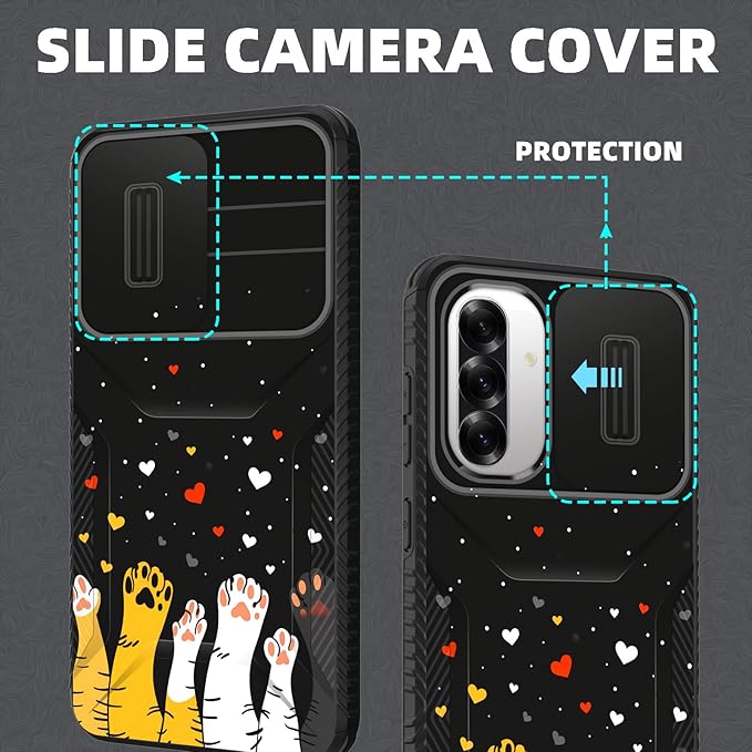 for Galaxy A36 5G/A56 5G Case Built in Slide Camera Lens Cover,Heavy Duty Shockproof Protection Dual Layer Case for Samsung Galaxy A36 5G/A56 5G 6.7" 2025,Cute Cat Paw Heart