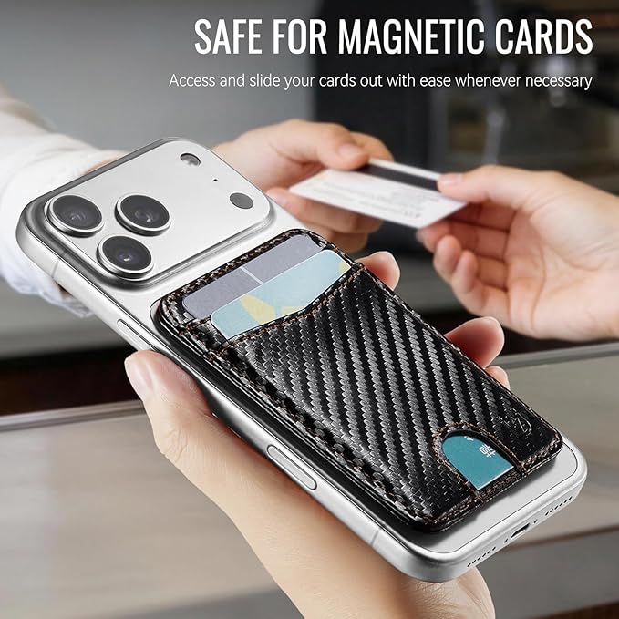 for Magsafe Wallet Magnetic Card Holder RFID Blocking, Strong Magnet Slim Wallet Stick on Phones and Cases for iPhone 17/16/15/14/13/12/ Pro/Max/Plus, Carbon Black