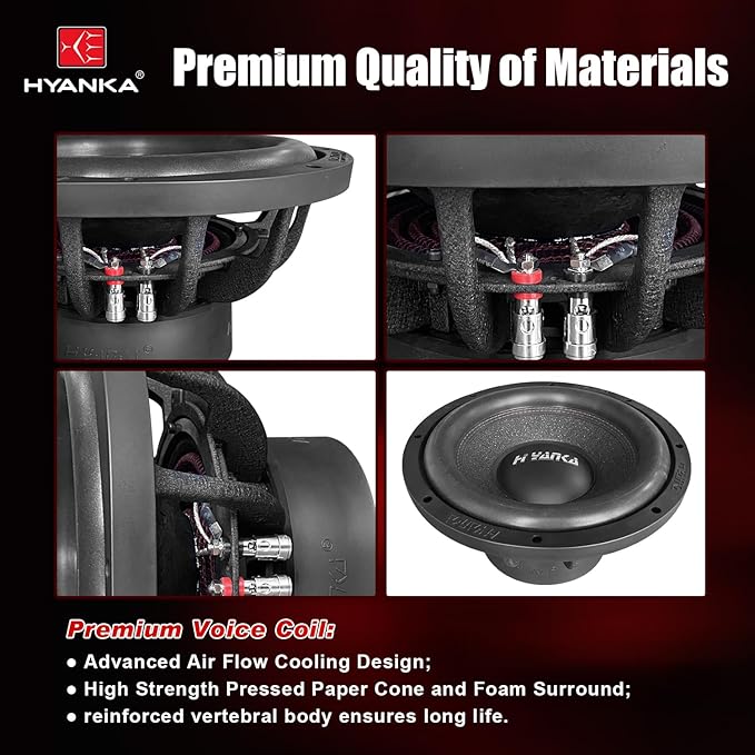 H YANKA BSF-12-2 12 Inch Subwoofer - 1800W MAX Power 12 Inch Paper Cone Car Audio, Black Aluminum Basket, 2.5“ Dual Voice Coil 2 Ohm Impedance 12" Subwoofer for Cars