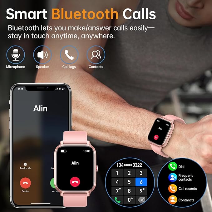 Smart Watch for Men Women, Fitness Tracker (Answer/Make Call), 1000 mAh Battery, 120+ Sport Modes, Step Counter/Sleep Monitor Fitness Watch, Smartwatch for Android/iPhone (Pink)