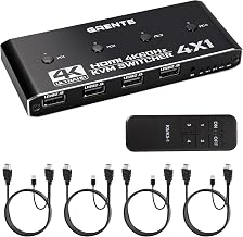 4 Port KVM Switch HDMI 1 Monitors 4 Computers - 4K@60Hz KVM Switcher with USB 2.0, 1 Keyboard 4 Computers Switch Box for Desktop, Mini PC, Laptop, Linux - with 4 HDMI Cables & USB Cables - Image 1