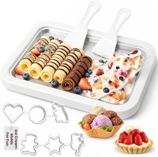Rolled Ice Cream Maker Kit with 2 Spatulas & Ice Cream Molds – Instant DIY Ice Cream Maker for Homemade Ice Cream Rolls, Frozen Yogurt, Sorbet & Frozen Desserts – Food-Grade Stainless Steel,Family Fun