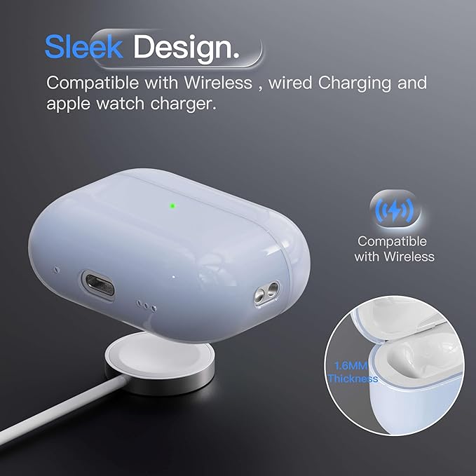 Case for AirPods Pro 2 Never-Sretch-Out DamonLight Shock-Proof Protective Semi Hard Silicone Case Compatible with Apple Airpods Pro 2nd Generation (Pale Blue)