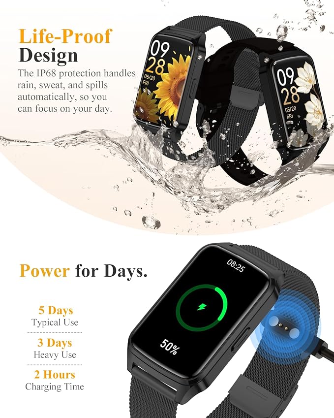 Fitness Tracker Watch for Women Men, Step Counter Compatible with iPhone Android, IP68 Waterproof Activity Tracker with Sleep Monitor, 110+ Sports Pedometer (Minimalist, ObsidianBlack, 1.57)