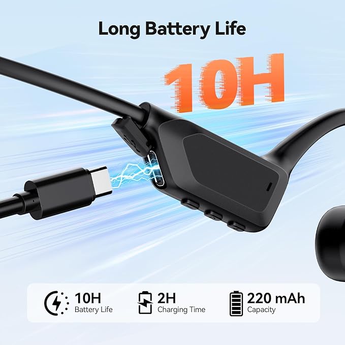 TECKNET Bone Conduction Headphones, Bluetooth V6.0 Open Ear Wireless Headphones, 10H Playtime & IPX5 Sweat Resistant, Secure Comfortable Fit Built-in Mic, Sports Earbuds for Running & Workout, Black