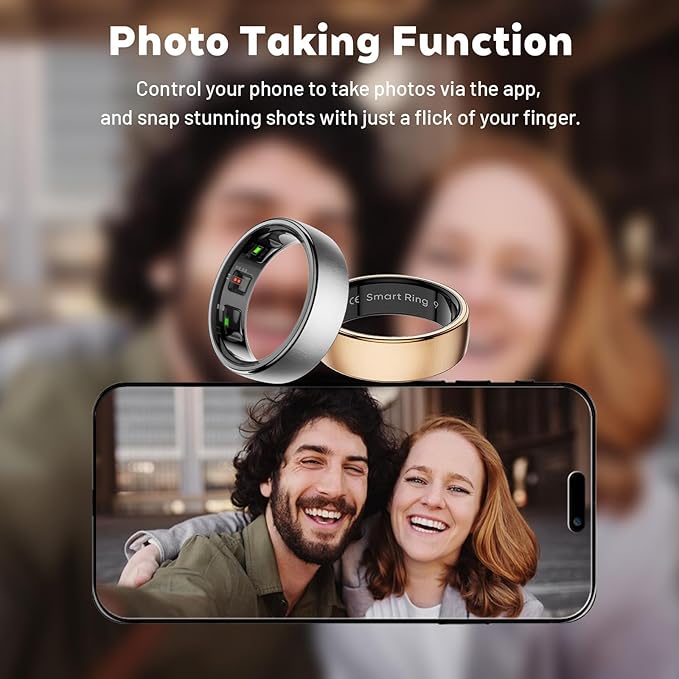 Smart Ring Health Tracker, Wireless Charging Case Fitness Ring, Brushed Stainless Steel Ring with Sleep and Exercise Tracking, Compatible with iOS and Android (Gold, 10)