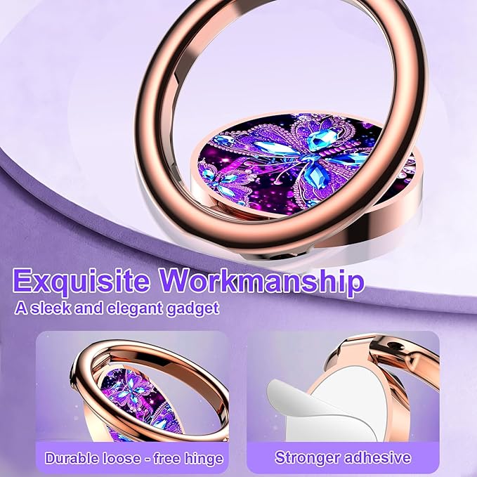 Magnetic Phone Ring Holder for MagSafe Grip,[Super Magnet],Stylish 360° Rotation Cell Phone Grip Stand Finger Ring Kickstand for iPhone 17 16 15 14 Pro Max,iPad and Smartphones,Butterfly