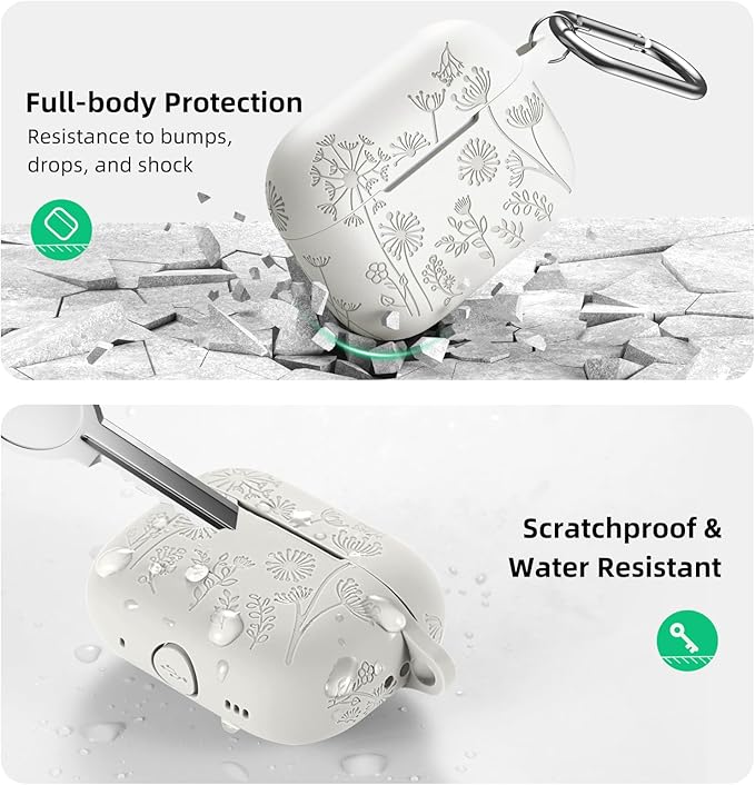 Lerobo Flower Engraved Cover for Airpods Pro Case 2nd Generation Cute, Full Protective Case Compatible with Apple AirPod Pro/Pro 2 Case USB C Soft Silicone Skin, Front LED Visible, Starlight