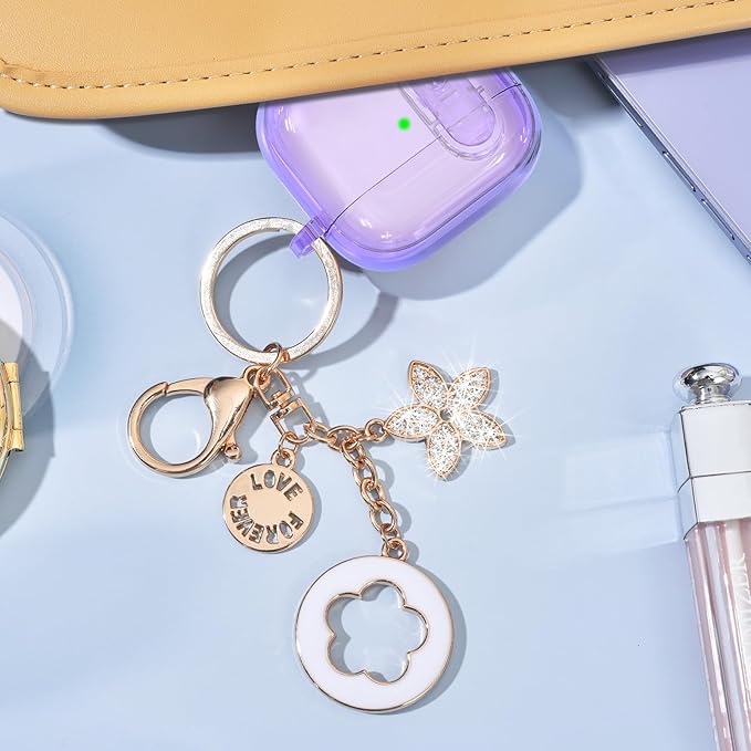 (with Safety Lock) Clear Case Compatible with Cute Apple Airpods 4 Cases 2024 Women, VISOOM Soft TPU Transparency Air pods 4 Gen Case iPods 4 Earbuds Case Girl Bling Keychain for Airpod iPod 4th Gen