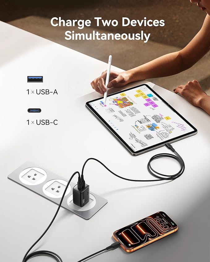 INIU USB C Charger, 30W PD QC 3.0 Dual Port Type C Fast Charging Compact Charger Block with Foldable Plug for iPhone 17 16 15 Pro Max Samsung S24 S23 Note 20 iPad Pro Google AirPods etc