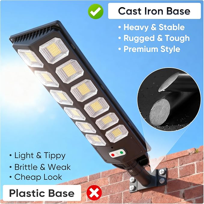Solar Street Lights Outdoor Waterproof, IP66 15000LM 6500K Solar Flood Lights Dusk to Dawn Wide Angle Motion Sensor and Remote,Upgrade Fixing Rod (2 Pack)