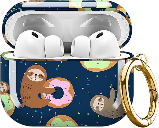 Compatible with AirPods Pro 3 Case 2025 for Women Girls – Cute Shockproof Protective Cover with Gold Round Buckle, Anti-Drop Soft Case for AirPod Pro 3rd Gen (Cute Sloth with Sweet)