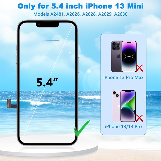 for iPhone 13 Mini Screen Replacement 5.4 inch, 3D Touch LCD Display Digitizer Assembly with Repair Tools,Compatible Model A2481, A2626, A2628, A2629, A2630