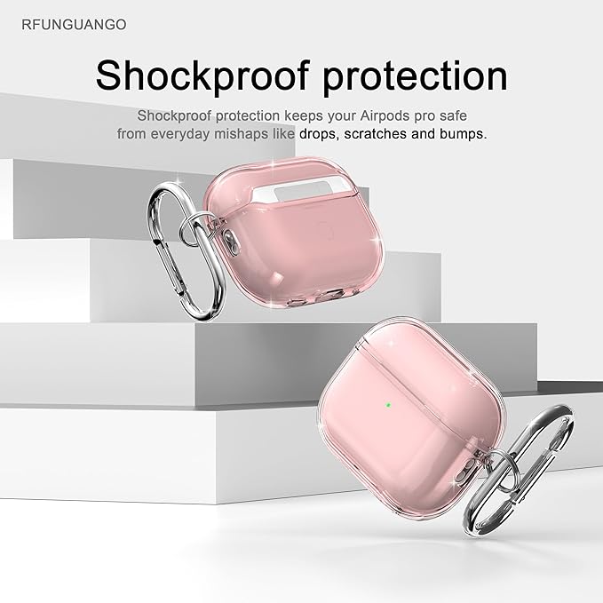 RFUNGUANGO AirPods Pro 3 Case Clear, Soft TPU Transparent with Cleaning Kit & Keychain, Compatible with Magsafe, Compatible Apple AirPods Pro 3rd (2025) Generation Protective Case, Pink
