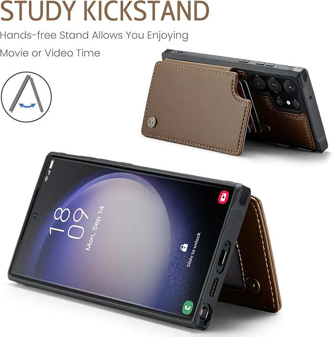 Bemal for Samsung Galaxy S23 Ultra Wallet Case with Card Holder, RFID Blocking, Shockproof Leather Kickstand for Men and Women, Durable Protective Phone Cover for 6.8", Brown