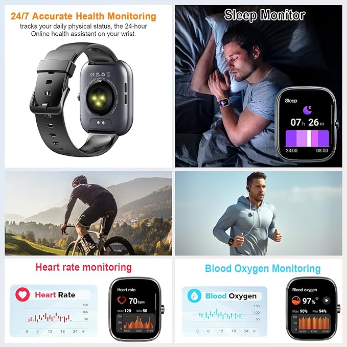 Smart Watch for Men Women (Answer/Make Call), 1.91" HD Screen Smartwatch Fitness Tracker, Heart Rate/Sleep Monitor, Watches for Men IP68 Waterproof,110+ Sport Mode Step Counter for Android iOS