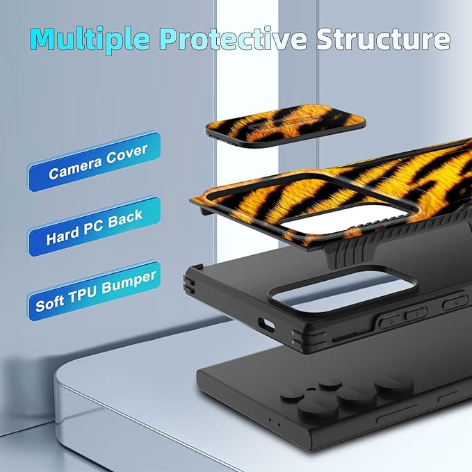 for Galaxy S26 Ultra Case Built in Slide Camera Lens Cover,Heavy Duty Shockproof Protection Dual Layer Case for Samsung Galaxy S26 Ultra 6.9" 2026,Tiger Texture Print