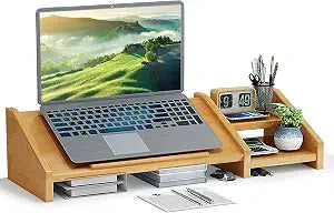 Ufine Bamboo Laptop Stand for Desk with Storage Computer Monitor Riser