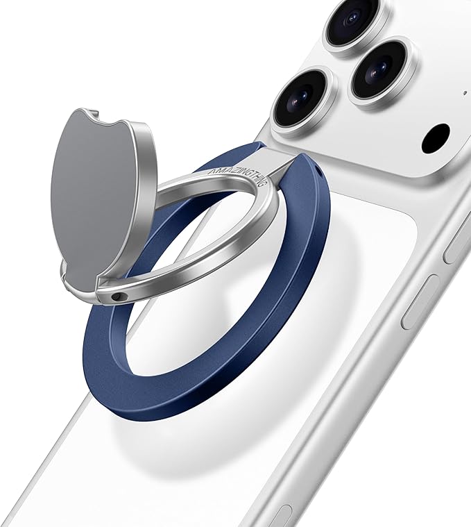 AMAZINGthing [Titan PRO MagFlex Grip Removable Phone Grip & Kickstand, Dual-Magnetic Mount, MagSafe-Compatible for iPhone 17/16/15/14/13/12 and MagSafe Cases Blue