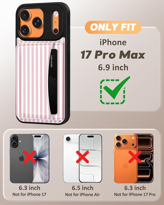 for iPhone 17 Pro Max Case with Wallet - Fits 4 Card Slots, Compatible with MagSafe for Women Aesthetic Durable PU Leather Credit Card Holder Kickstand Phone Cover for Apple 17 Promax, Stripes