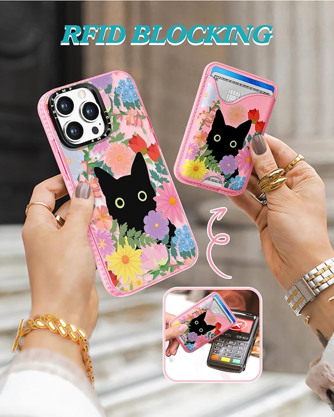 Toycamp for iPhone 14 Pro Case - Compatible with Magsafe Credit Card Holder Wallet Magnetic Cute Women Teen Girls Kawaii Girly Unique Cat Flower Design Phone Cover for iPhone 14 Pro