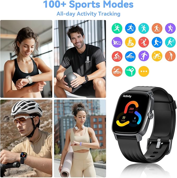Pedometer Watch for Men Women Android & iPhone, 1.85" Retina Display with Answer/Make Calls, Smart Watch with Pedometer, Calories & Step Counter, Waterproof Heart Rate/Sleep/SpO2 Monitor