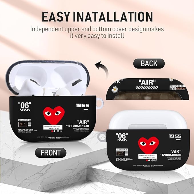 for Airpods Pro Case, Cute Cool Red Heart Pattern TPU Soft Cases for Airpods Pro Case 1st Gen, Shockproof for Airpods Pro 2019 Case Men Women with Cleaner Kit & Keychain