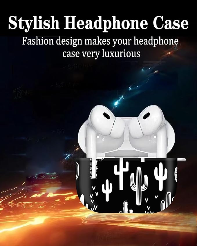 Compatible with Airpod pro 2nd/1st Generation Case Cover with Gold Round Keychain Cute Pattern Hard & Anti Slip Cover for Men Women & Girls (Cute Cactus)