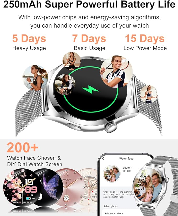 Smart Watches for Women, 1.27" TFT Touchscreen Smartwatch Answer/Make Call, Activity Fitness Trackers with 120+ Sports/HR/Sleep/SpO2 Monitor, IP68 Waterproof for Android iOS (Silver)