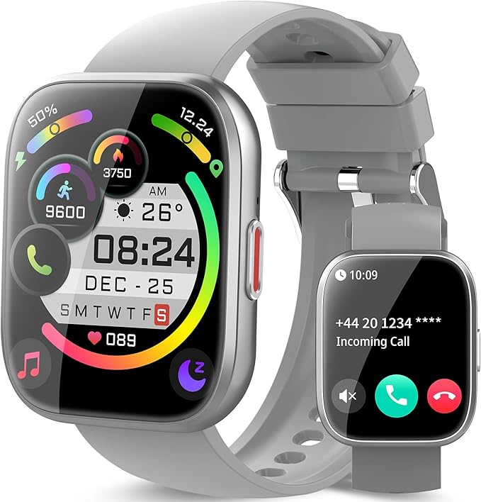 aycy Smart Watch for Men Women Bluetooth Call, 1.85" HD Touch Screen Fitness Watch with Sleep Heart Rate Monitor, 112+ Sports Modes, IP68 Waterproof Activity Trackers for Android iOS, Gray