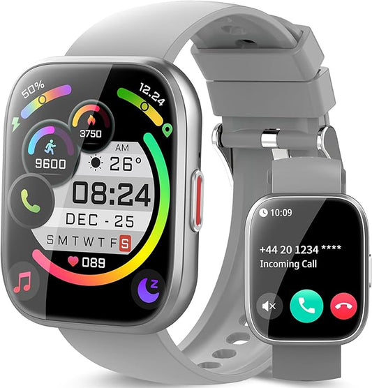 aycy Smart Watch for Men Women Bluetooth Call, 1.85" HD Touch Screen Fitness Watch with Sleep Heart Rate Monitor, 112+ Sports Modes, IP68 Waterproof Activity Trackers for Android iOS, Gray