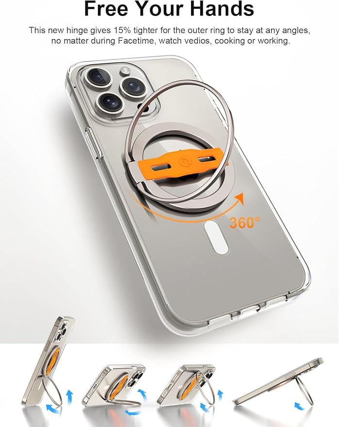 EWA MagOne 2nd Gen [Compatible with MagSafe] Phone Grip Stand with Replaceable Silicone Finger Strap, Magnetic Ring Holder Kickstand Loop, for iPhone 16,15,14,13Pro/ Max/Plus-(Champagne-Gold)