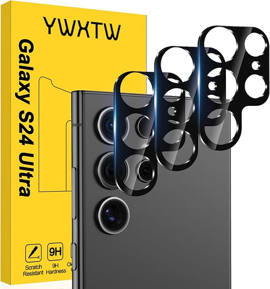 YWXTW 3 Pack Camera Lens Protector for Samsung Galaxy S24 Ultra, Anti Scratch Full Coverage 9H Tempered Glass S 24 Ultra Camera Cover Screen Protector, Case Friendly