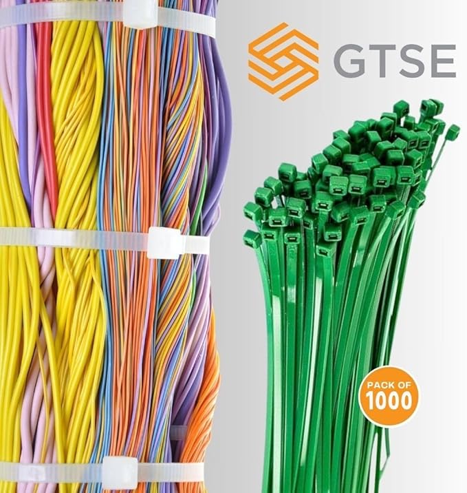GTSE 8 Inch Green Zip Ties, 1,000 Bulk Pack, 18lb Strength, UV Resistant Small Nylon Cable Ties, Self-Locking 8" Tie Wraps