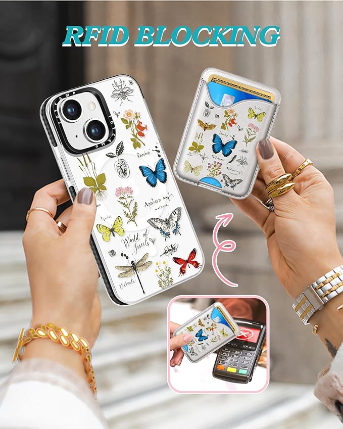 Toycamp for iPhone 15 Case - Compatible with Magsafe with Credit Card Holder Wallet Magnetic Cute Women Teen Girls Kawaii Girly Unique Design Pretty Butterfly Phone Cover for Apple 15 6.1"