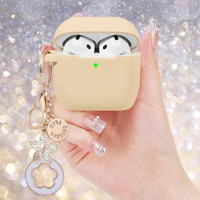 Case Compatible for Apple Airpods 4 - VISOOM Airpods 4 Cases 2024 Cover Women Anti-Drop Silicone iPods 4 Earbuds Wireless Accessorie Charging Cases Girl Bling Keychain for Airpod iPods 4th Generation