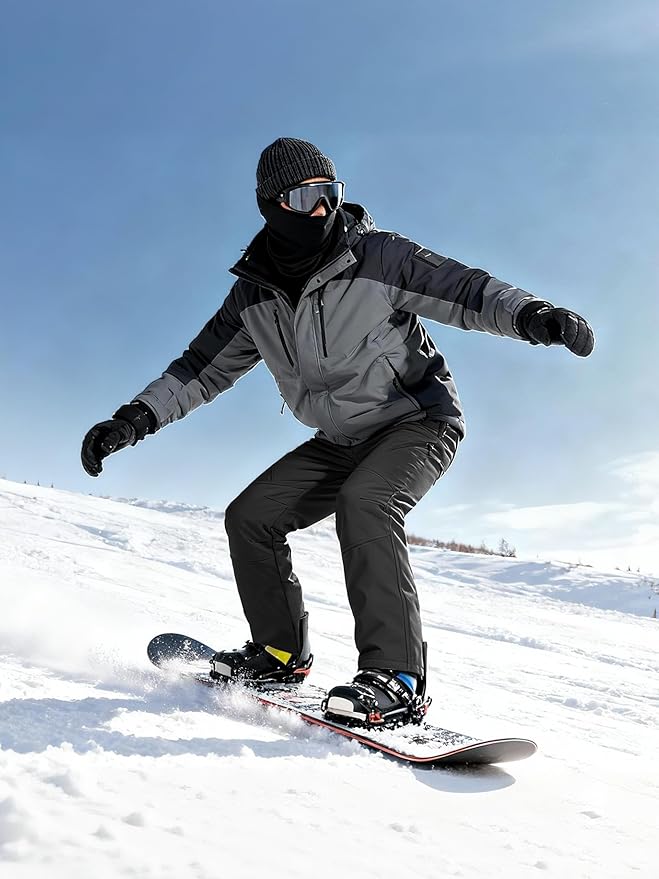 FREE SOLDIER Men's Fleece Lined Outdoor Cargo Hiking Pants Water Repellent Softshell Snow Ski Pants with Zipper Pockets