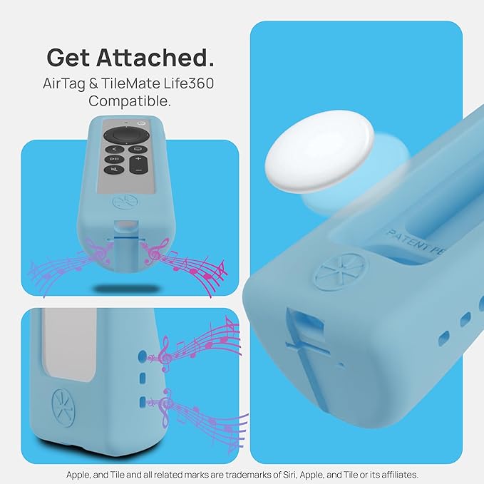 GripStand™ Apple TV Remote Cover, Scratch-Resistant Silicone Case Compatible with AirTag, Fits Siri Apple TV 4K/HD (2nd & 3rd Gen), Stand-Up Design, Enhanced Grip, Sky Glow by 73&Sunny