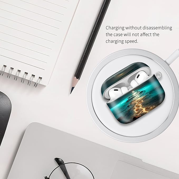 Compatible with Airpod pro 2nd/1st Generation Case Cover with Gold Round Keychain Cute Pattern Hard & Anti Slip Cover for Men Women & Girls（Glowing Road）