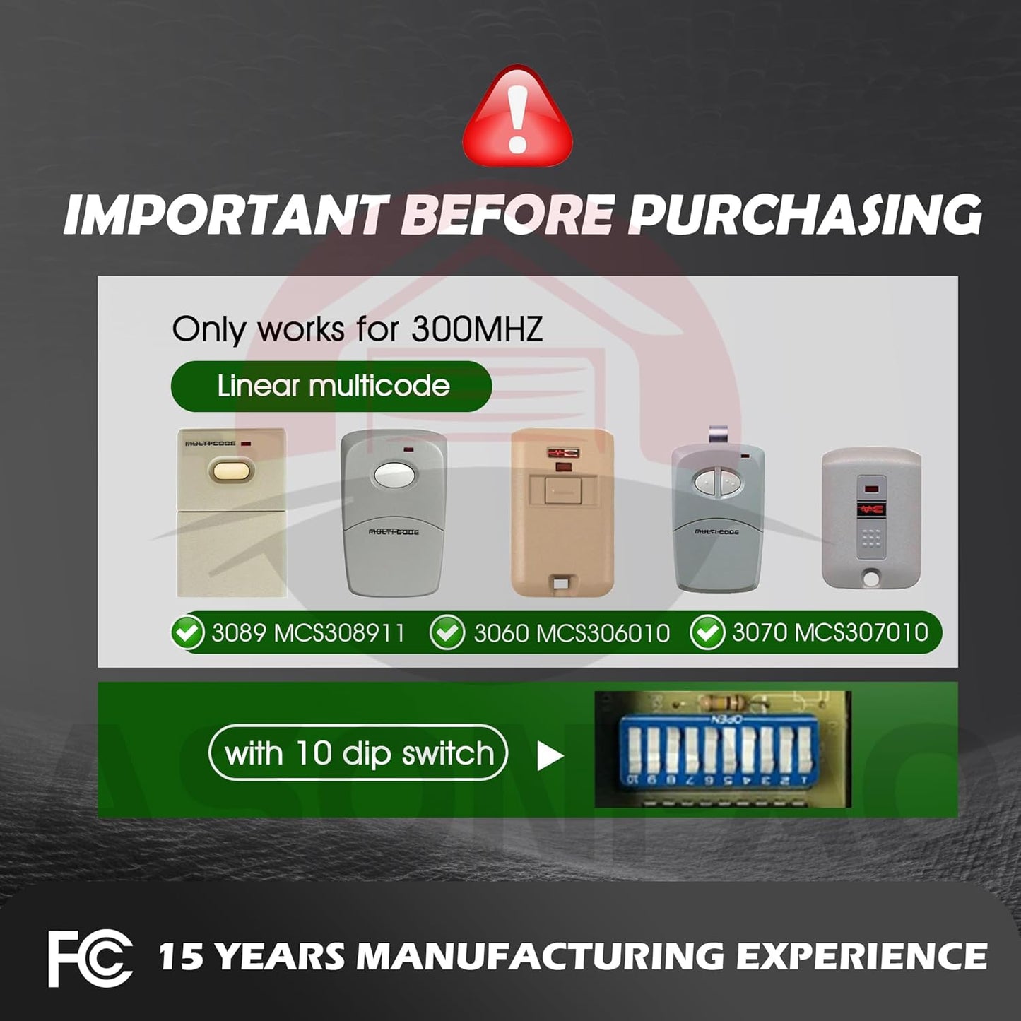 Multicode Gate Opener Remote 3-Pack – 300MHz, 164ft Range, FCC Certified, 3-Year Warranty