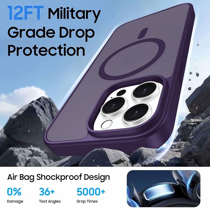 Magnetic for iPhone 13 Pro Case with Card Holder, Compatible with MagSafe, Slim Shockproof Phone Cover with Detachable Wallet, Built-in Magnet Ring, Purple