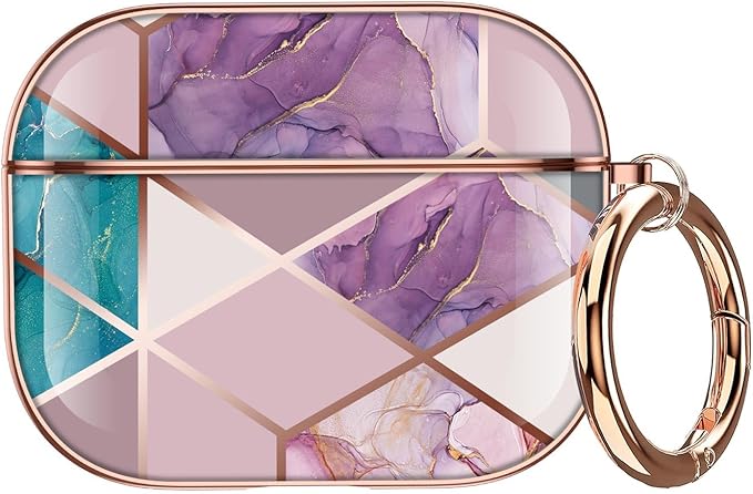 Maxjoy for AirPods Pro Case, Graceful Marble Hard Protective Shockproof AirPod Case Cover with Keychain, Purple Blue