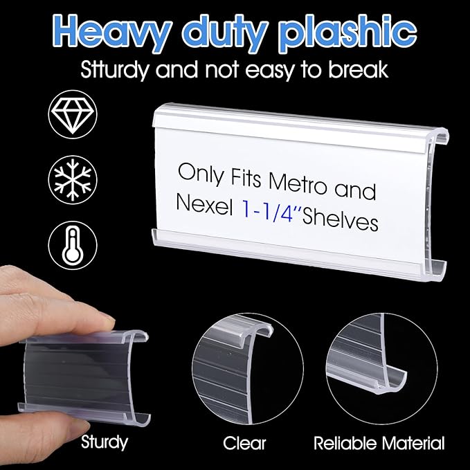 100 Pcs Wire Shelf Label Holders Wire Shelf Label Holder with Labels Paper Inserts for Shelving Clips with Paper Inserts Metro shelfs Clips,Compatible with 1-1/4 Inch Shelves